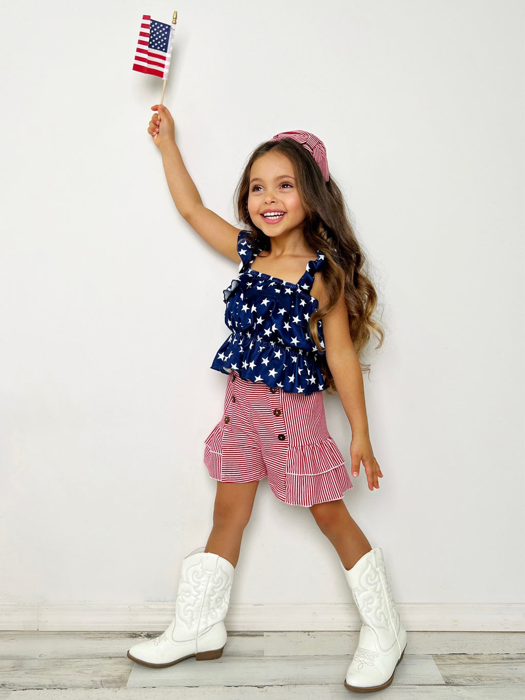 Perfect Little Patriot Stars Top and Striped Short Set