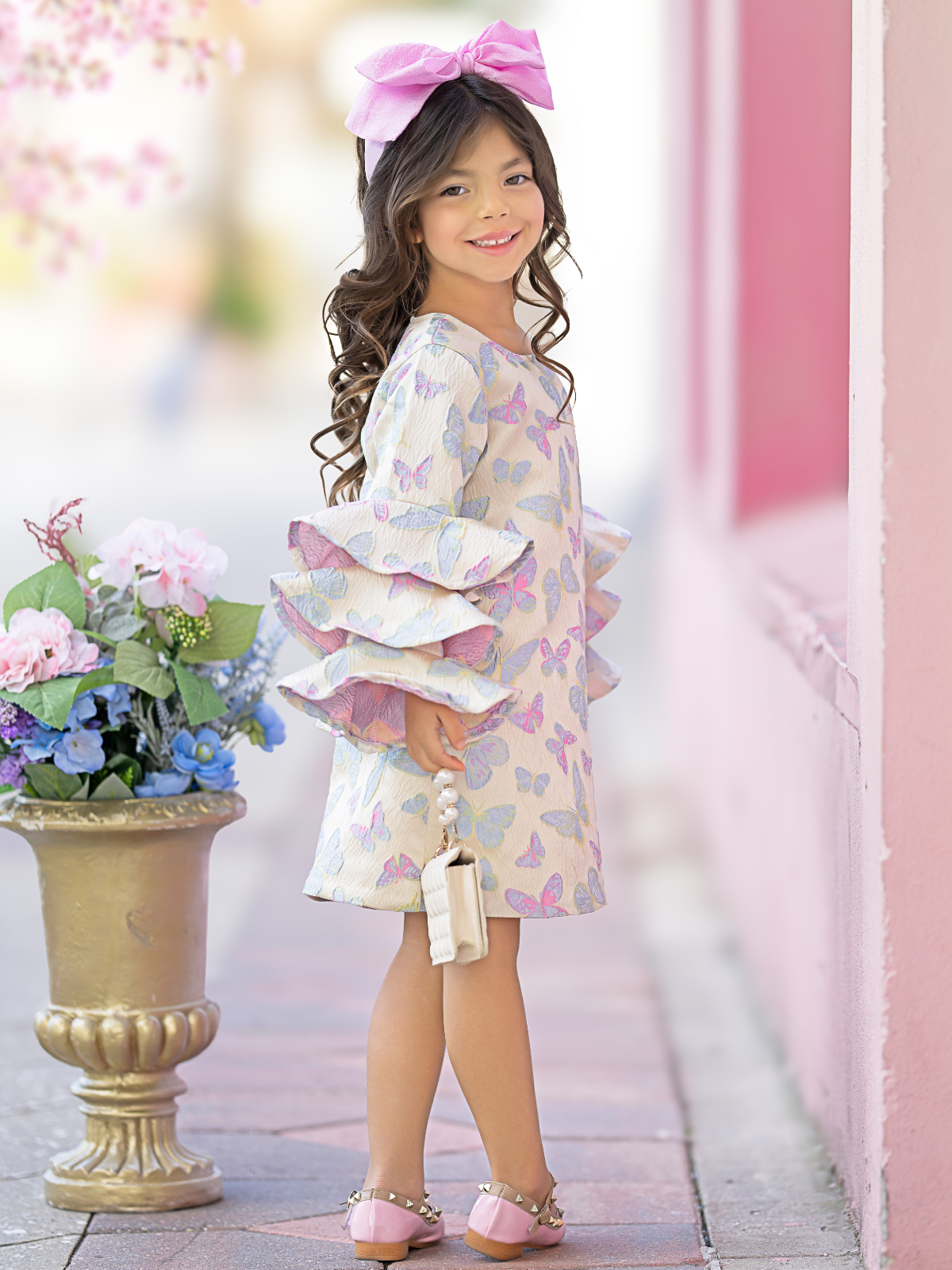 Fluttering Butterfly Ruffle Sleeve Dress