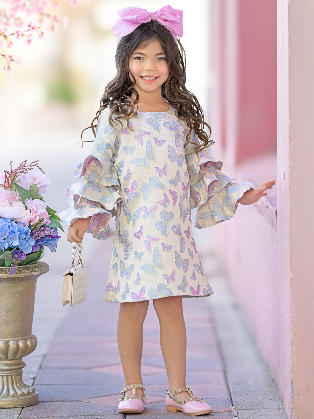 Fluttering Butterfly Ruffle Sleeve Dress