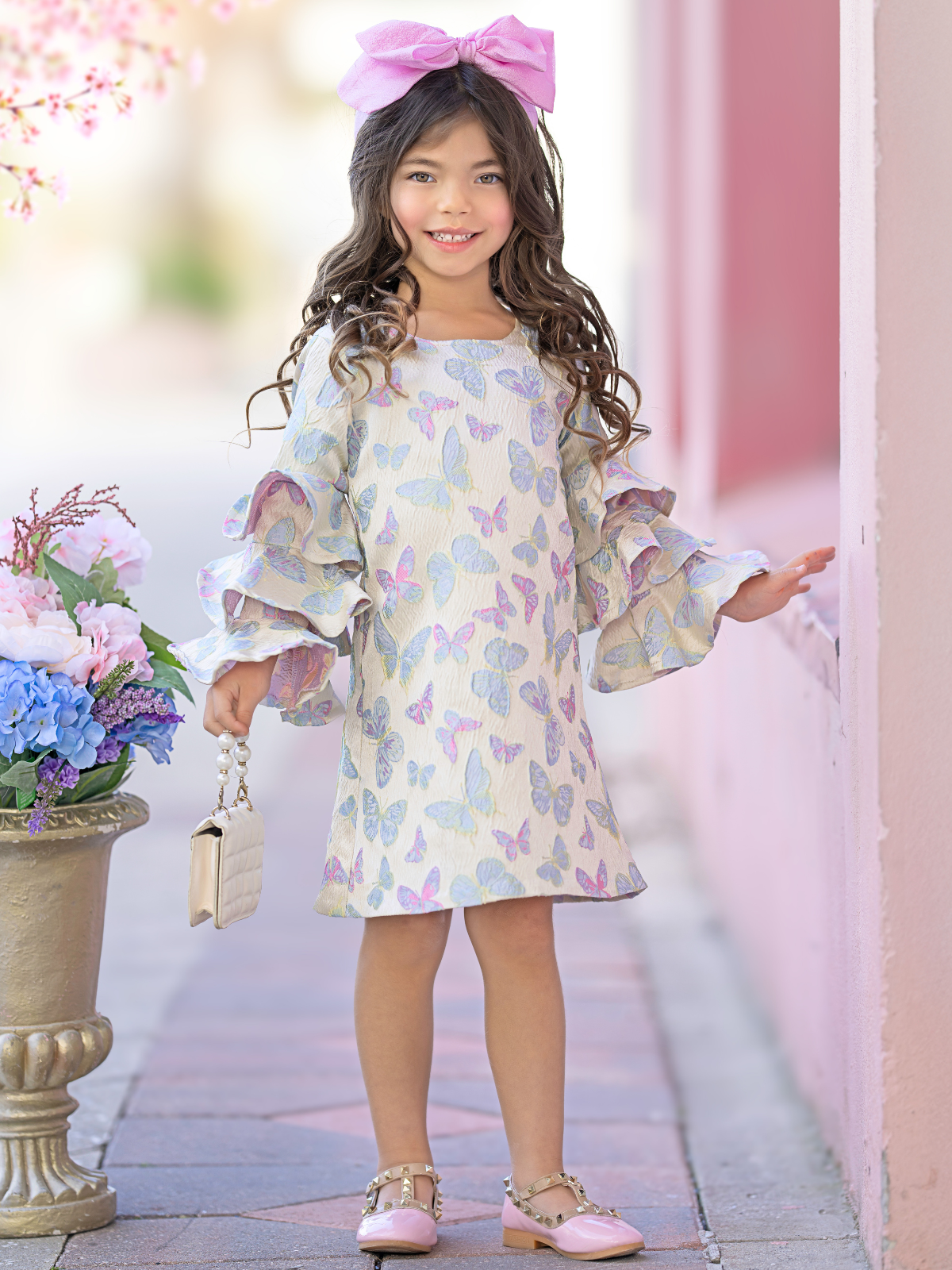 Fluttering Butterfly Ruffle Sleeve Dress