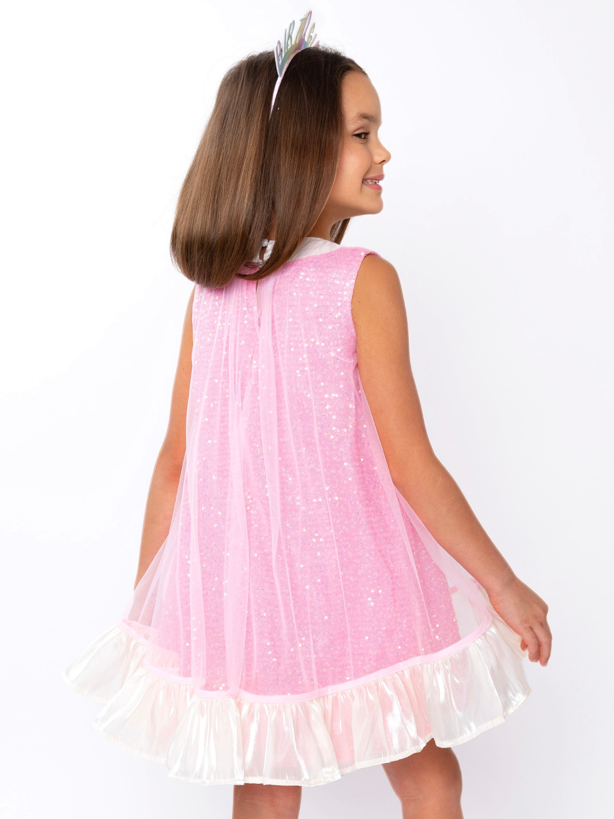 Glittery Pink Bow Sequin Ruffle Dress