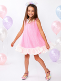 Glittery Pink Bow Sequin Ruffle Dress