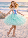 Iridescent Aqua Mermaid Sequin Party Dress