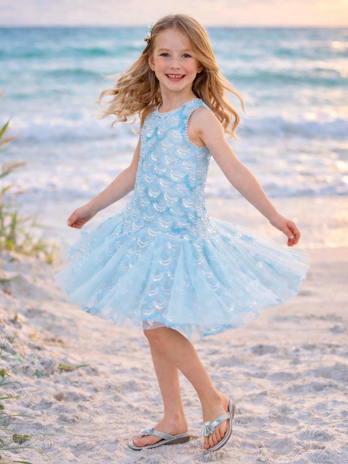 Aqua Mermaid Sequin Tulle Dress