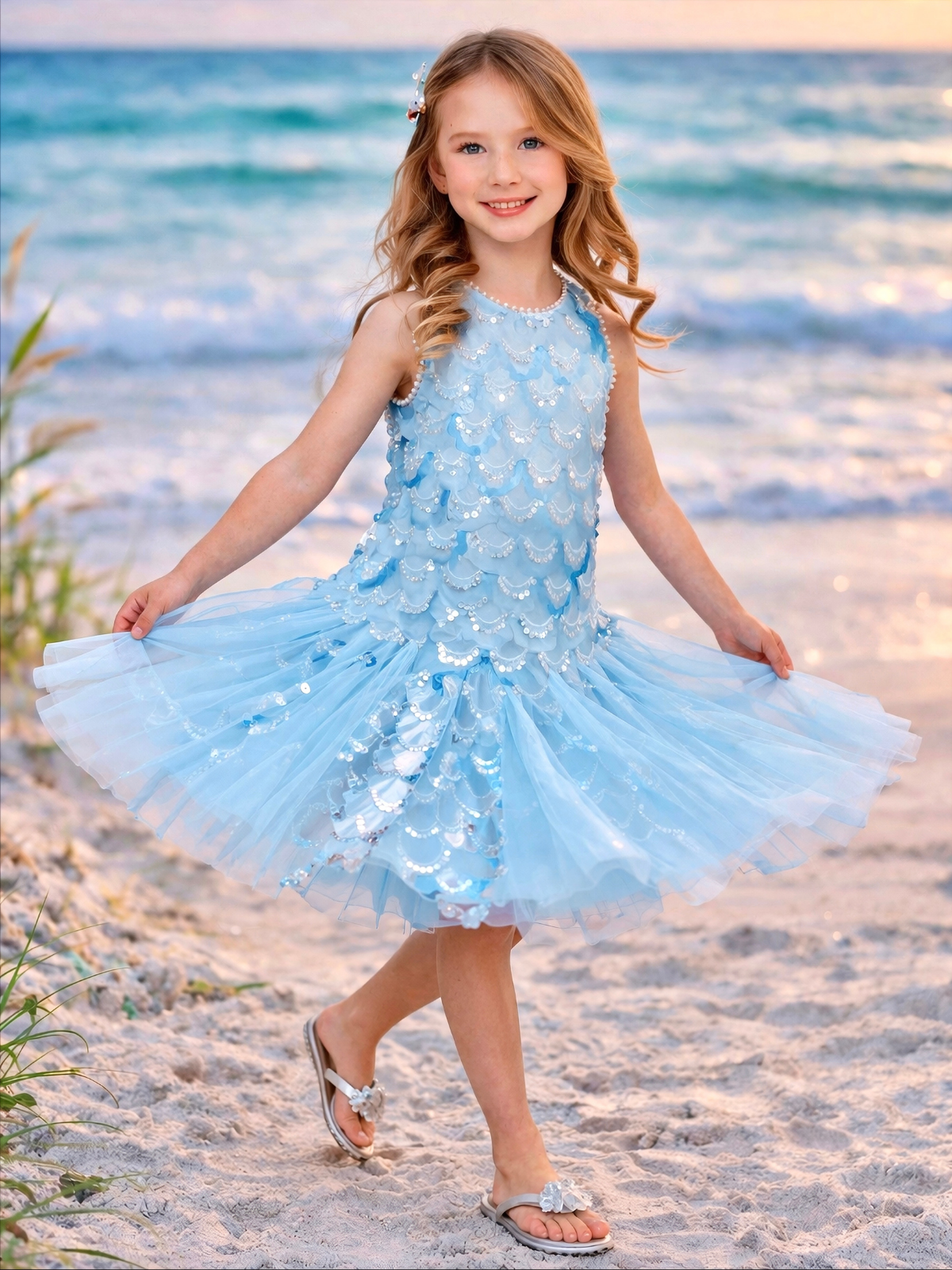 Aqua Mermaid Sequin Tulle Dress