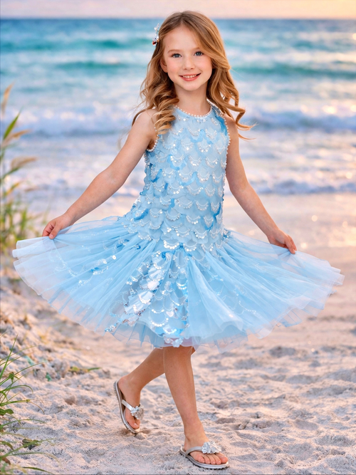 Aqua Mermaid Sequin Tulle Dress