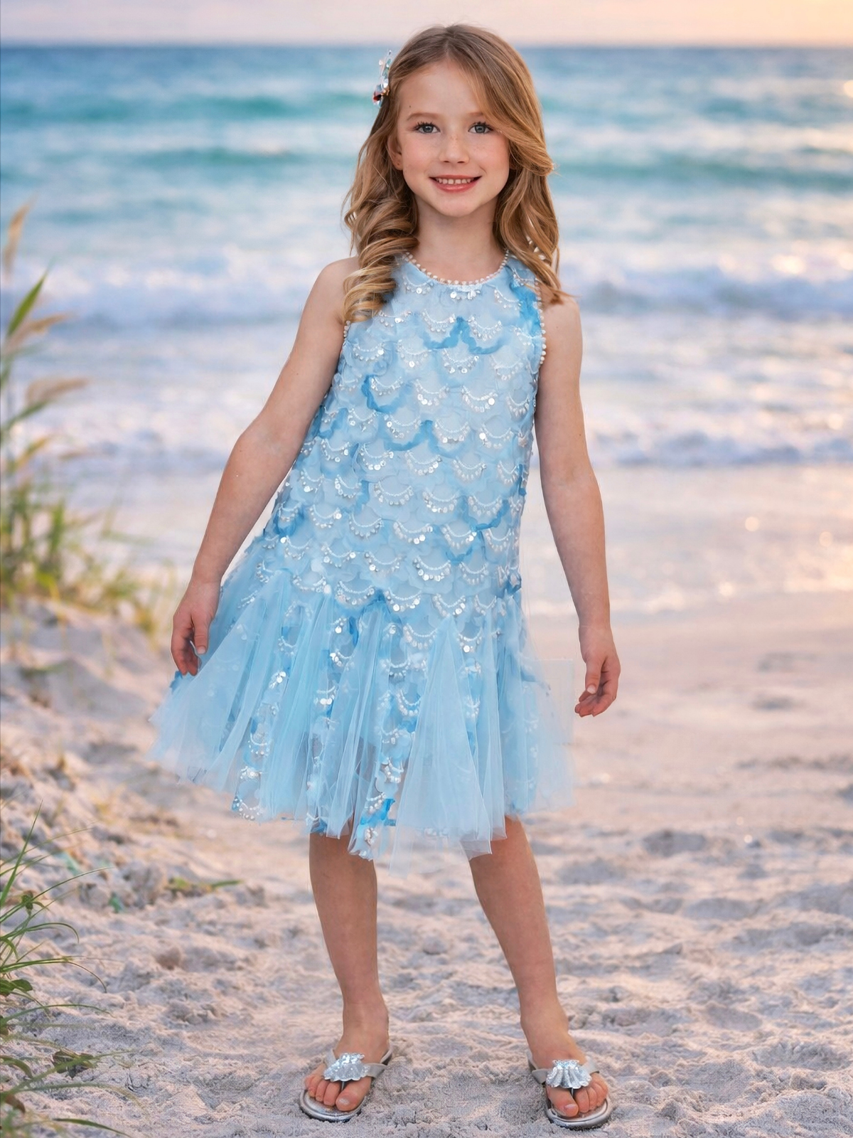 Aqua Mermaid Sequin Tulle Dress
