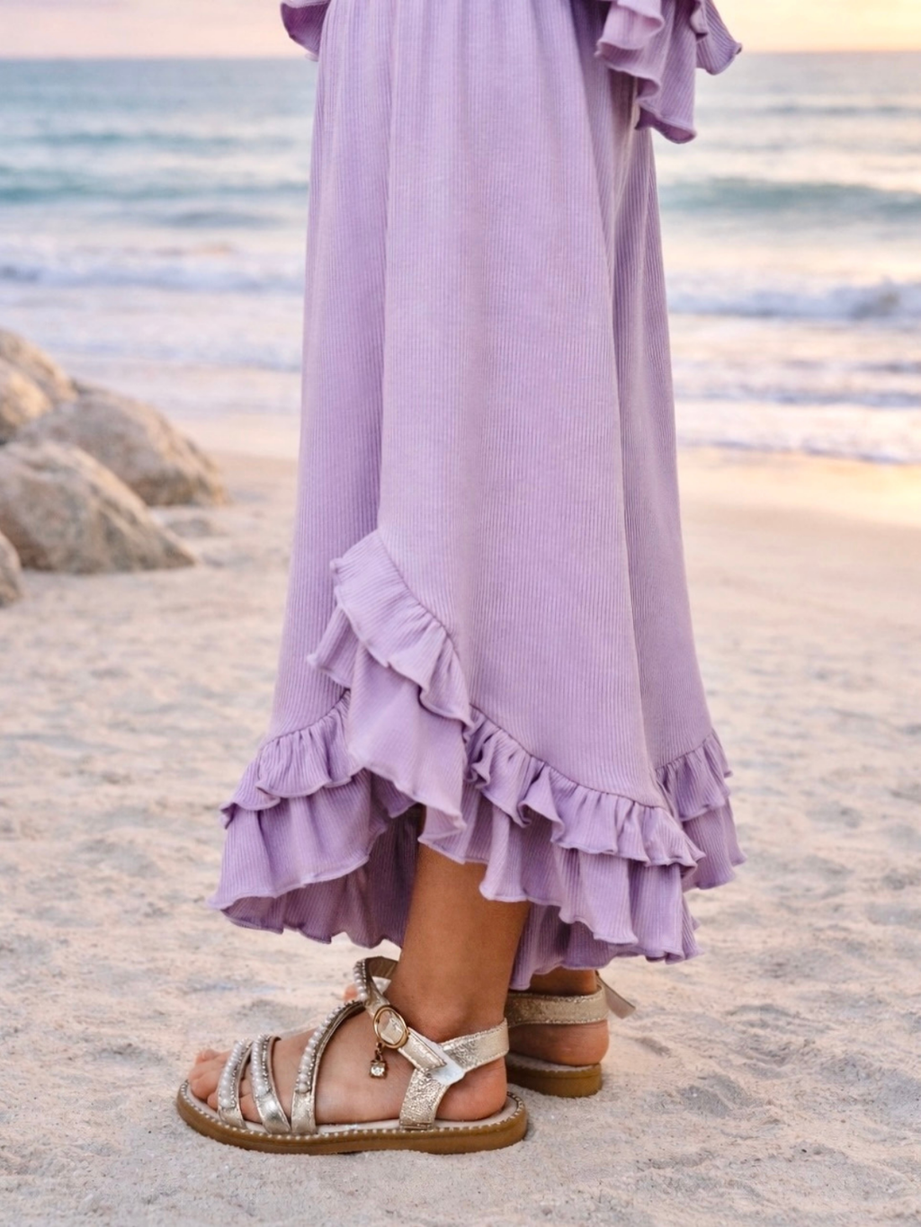 Just Being Cute Lilac Ruffle Pants Set