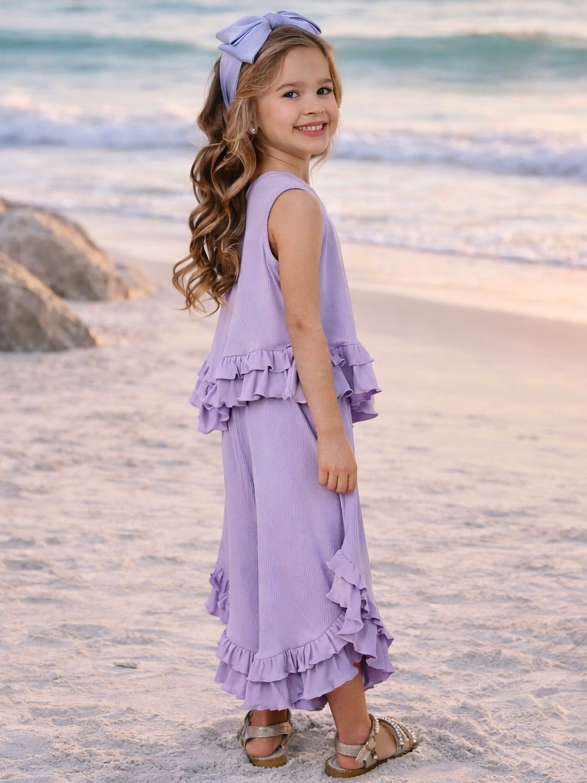 Just Being Cute Lilac Ruffle Pants Set