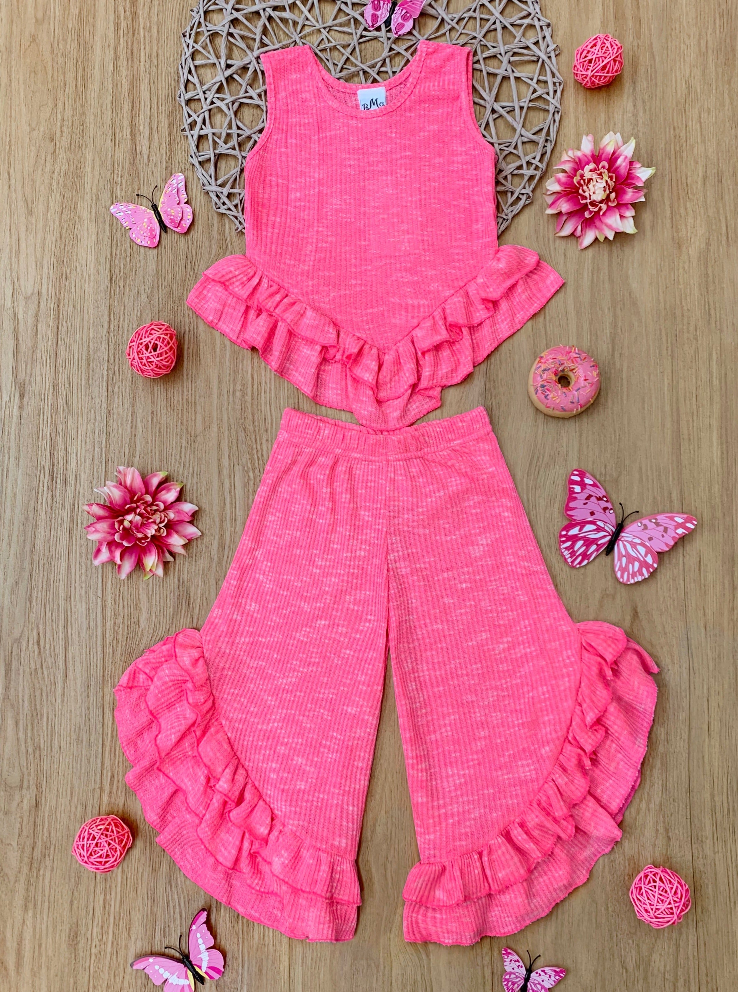 Sway My Way Pink Ruffle Pants Set