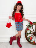 Sweet Strawberry Top and Denim Skirt Set