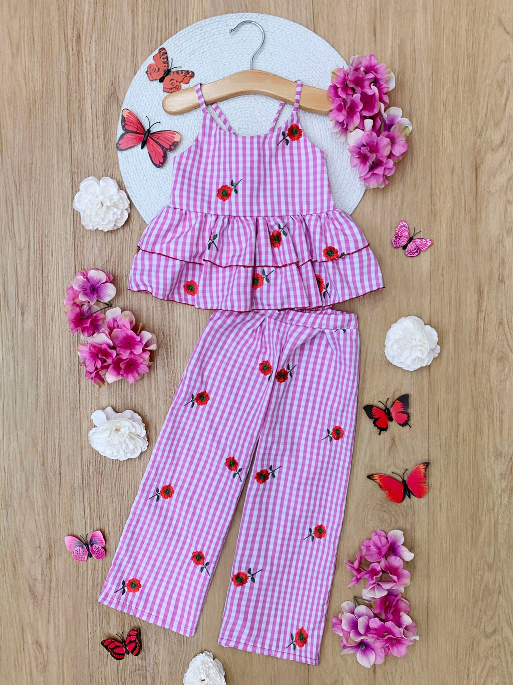 Mommy and Me Sweet Bloom Gingham Embroidered Set