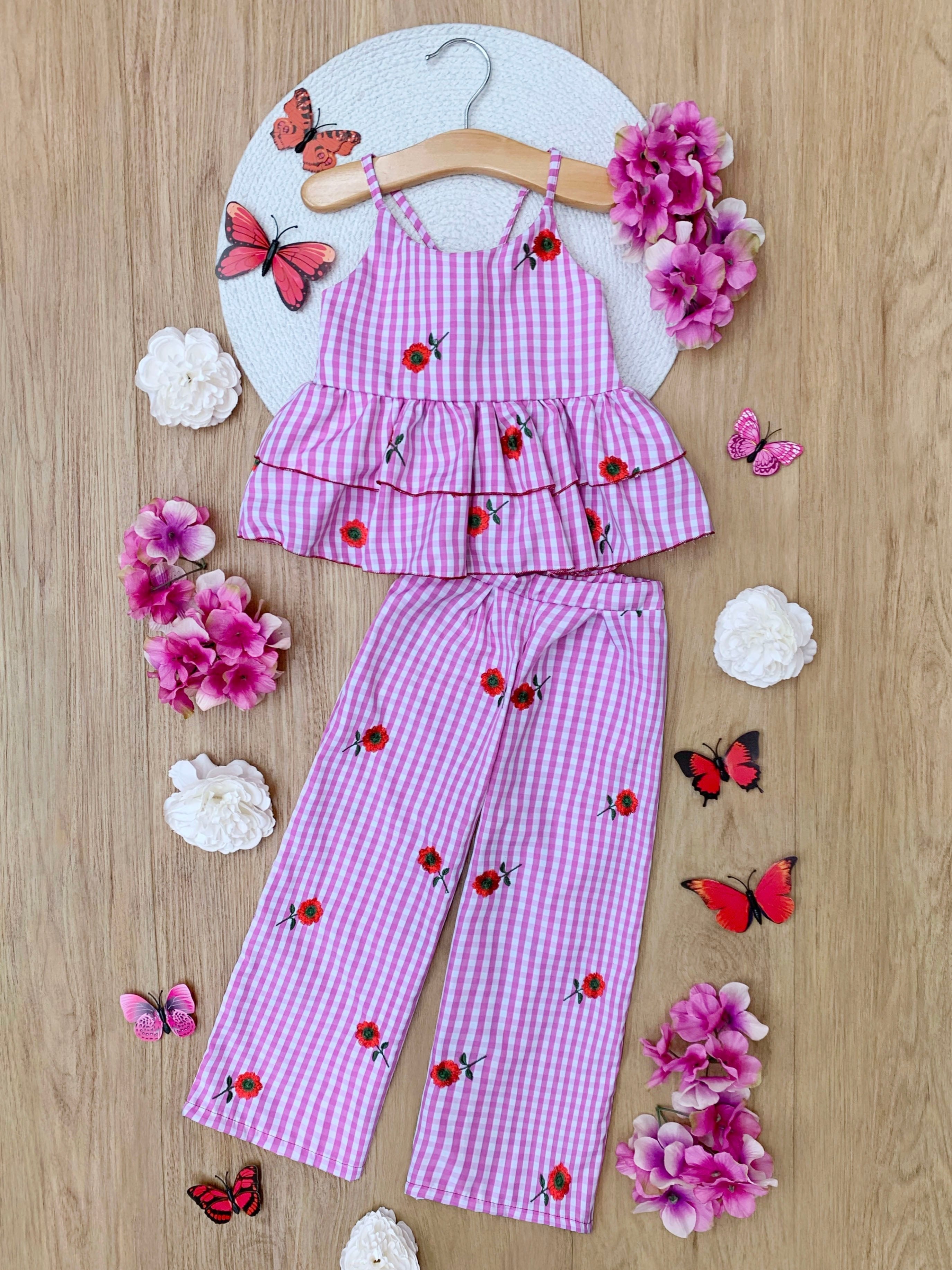 Mommy and Me Sweet Bloom Gingham Embroidered Set