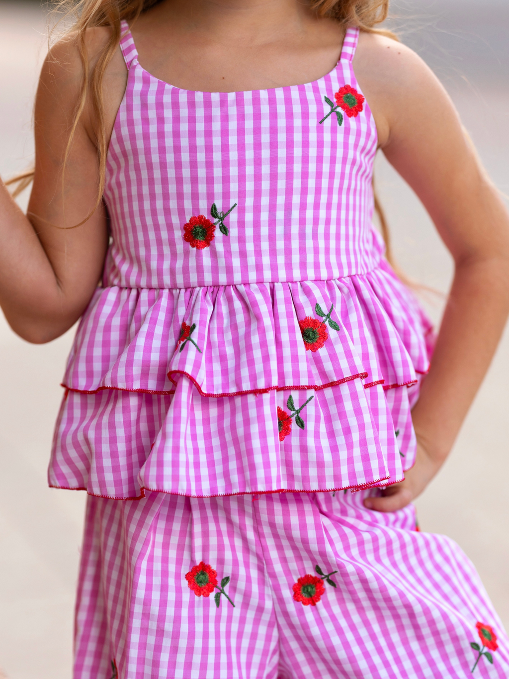 Mommy and Me Sweet Bloom Gingham Embroidered Set