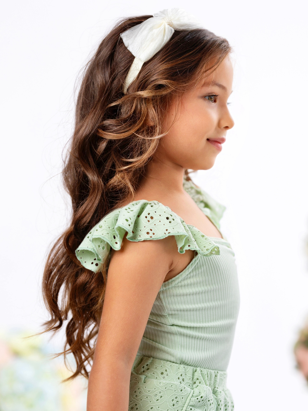 Sweet Breeze Sage Eyelet Ruffle Short Set