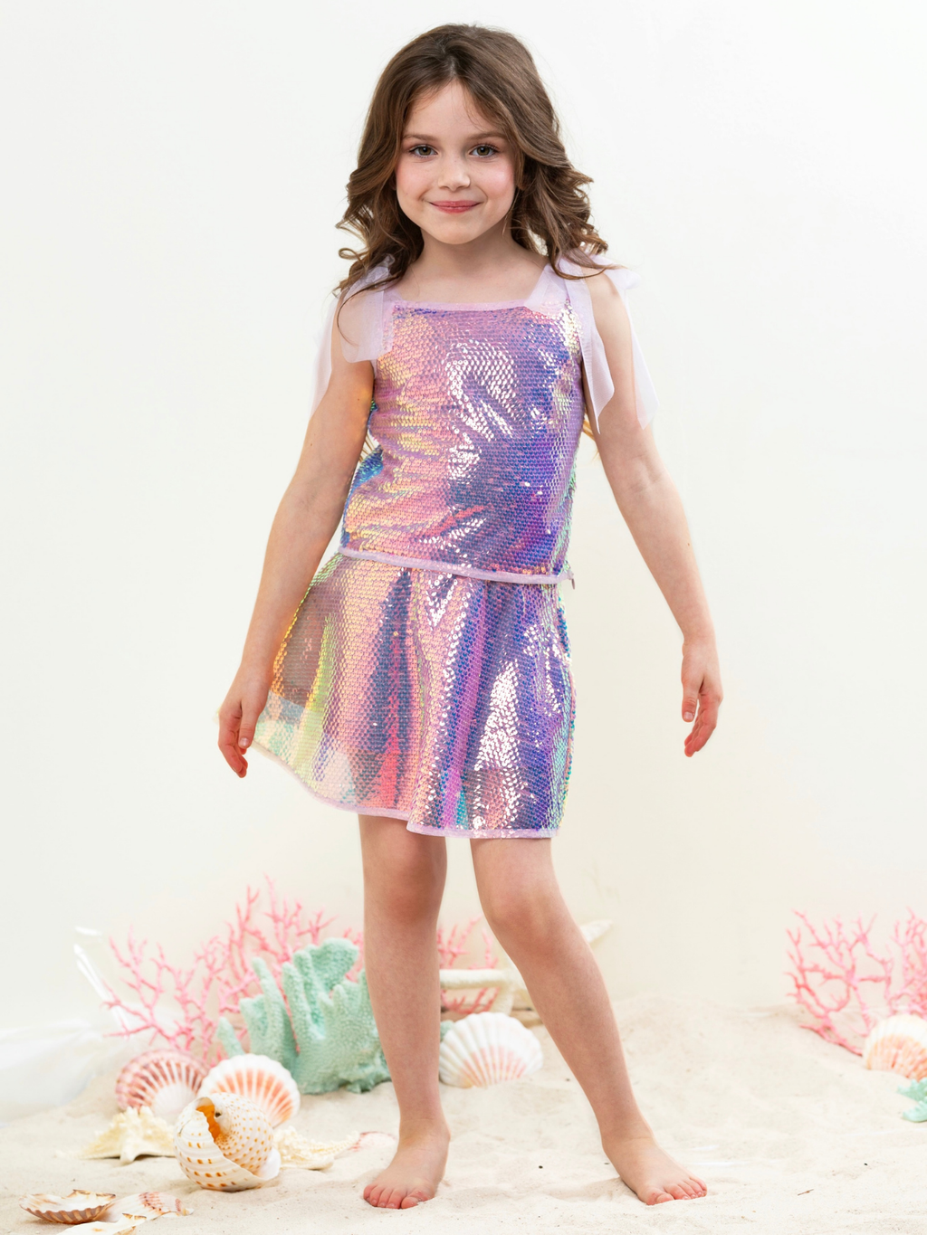Iridescent Shine Sequin Top and Matching Skirt Set