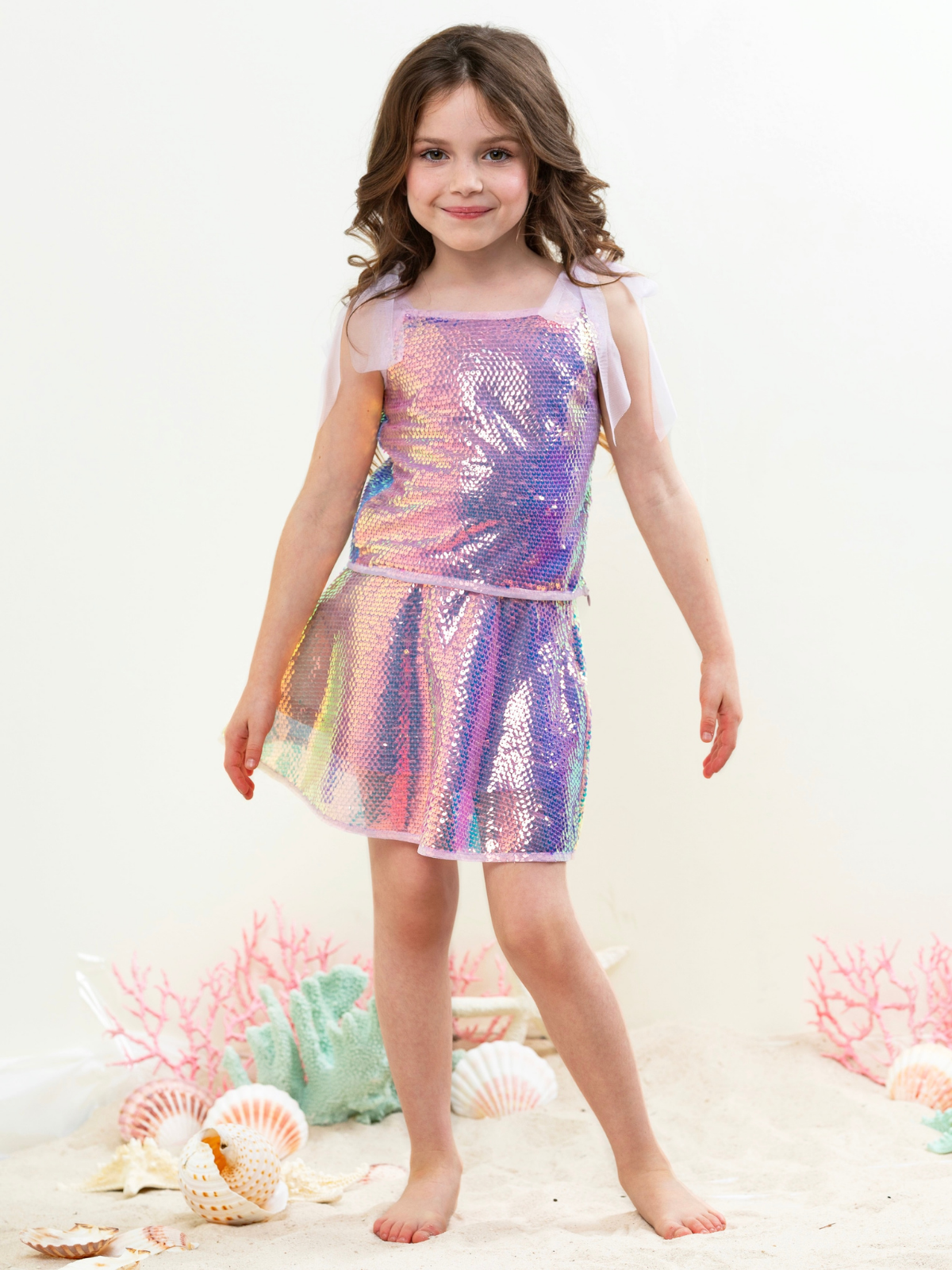 Iridescent Shine Sequin Top and Matching Skirt Set