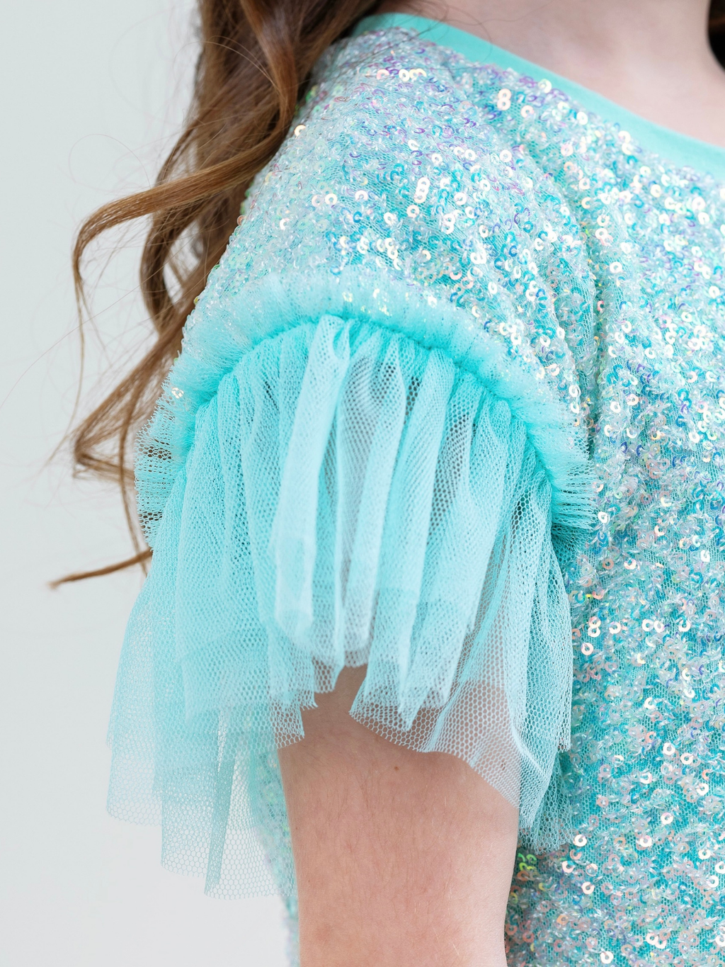 Seafoam Sparkle Top and Ruffle Pant Set