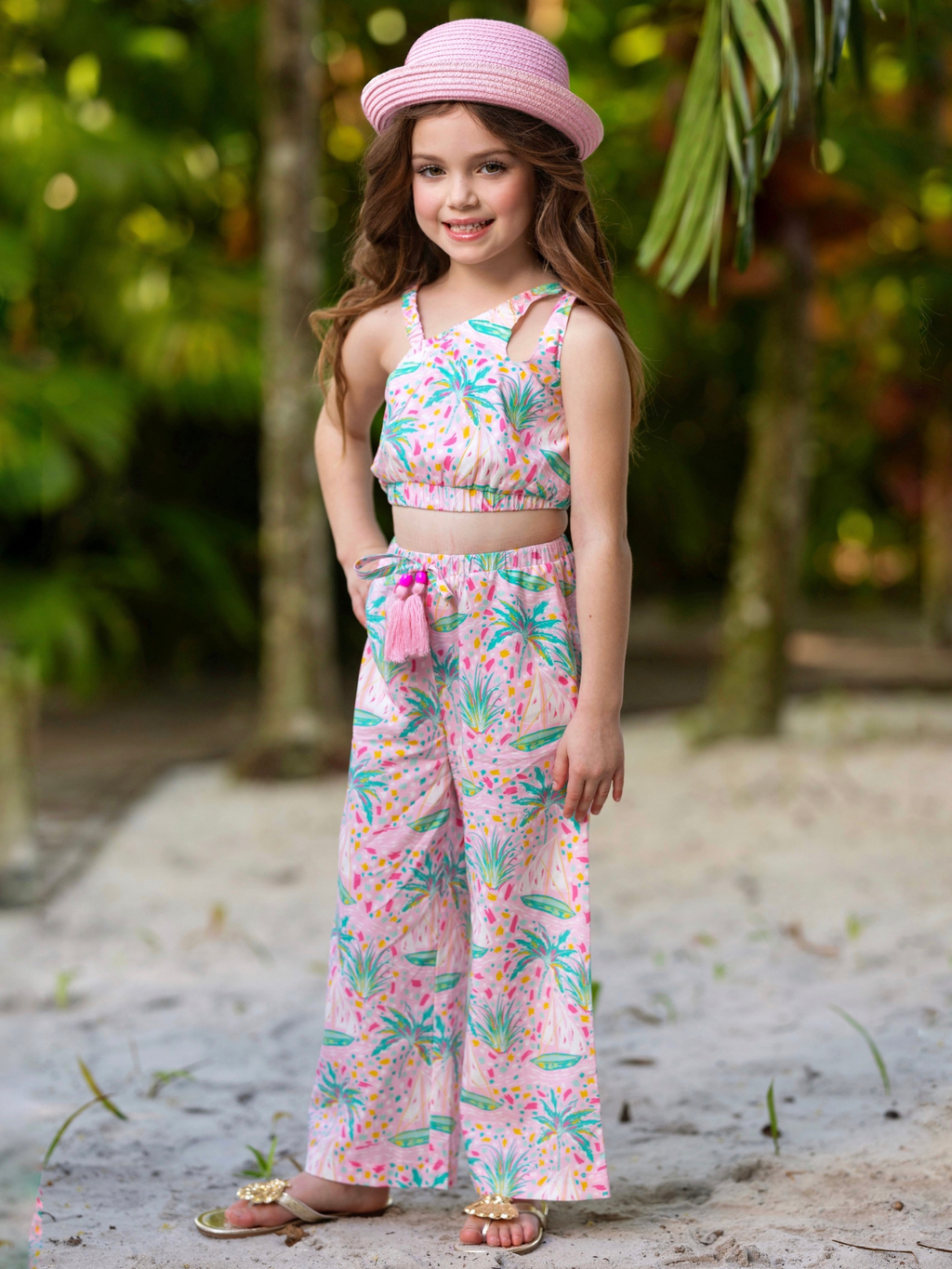 Tropical Paradise One-Shoulder Top and Palazzo Pants Set