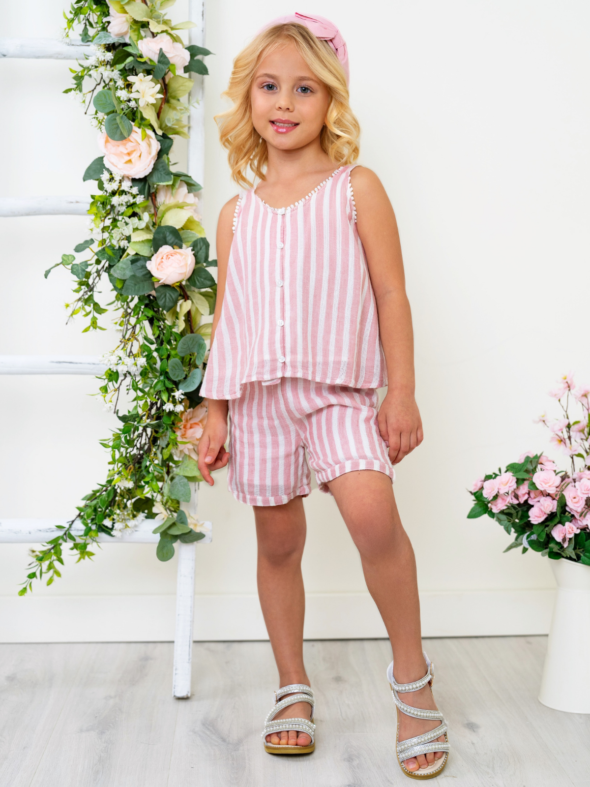 Sandy Stripes Cotton Sleeveless Top and Short Set