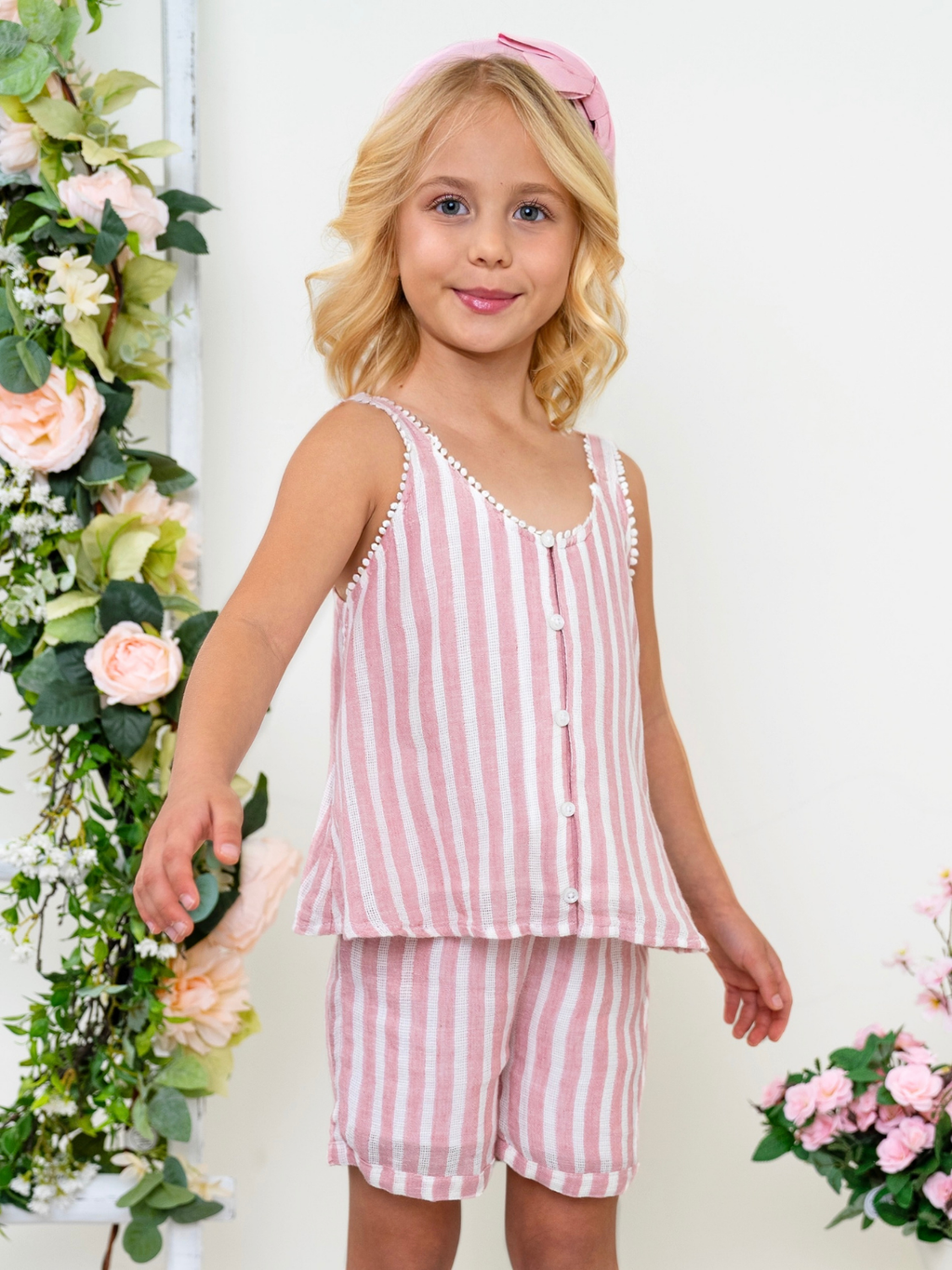 Sandy Stripes Cotton Sleeveless Top and Short Set