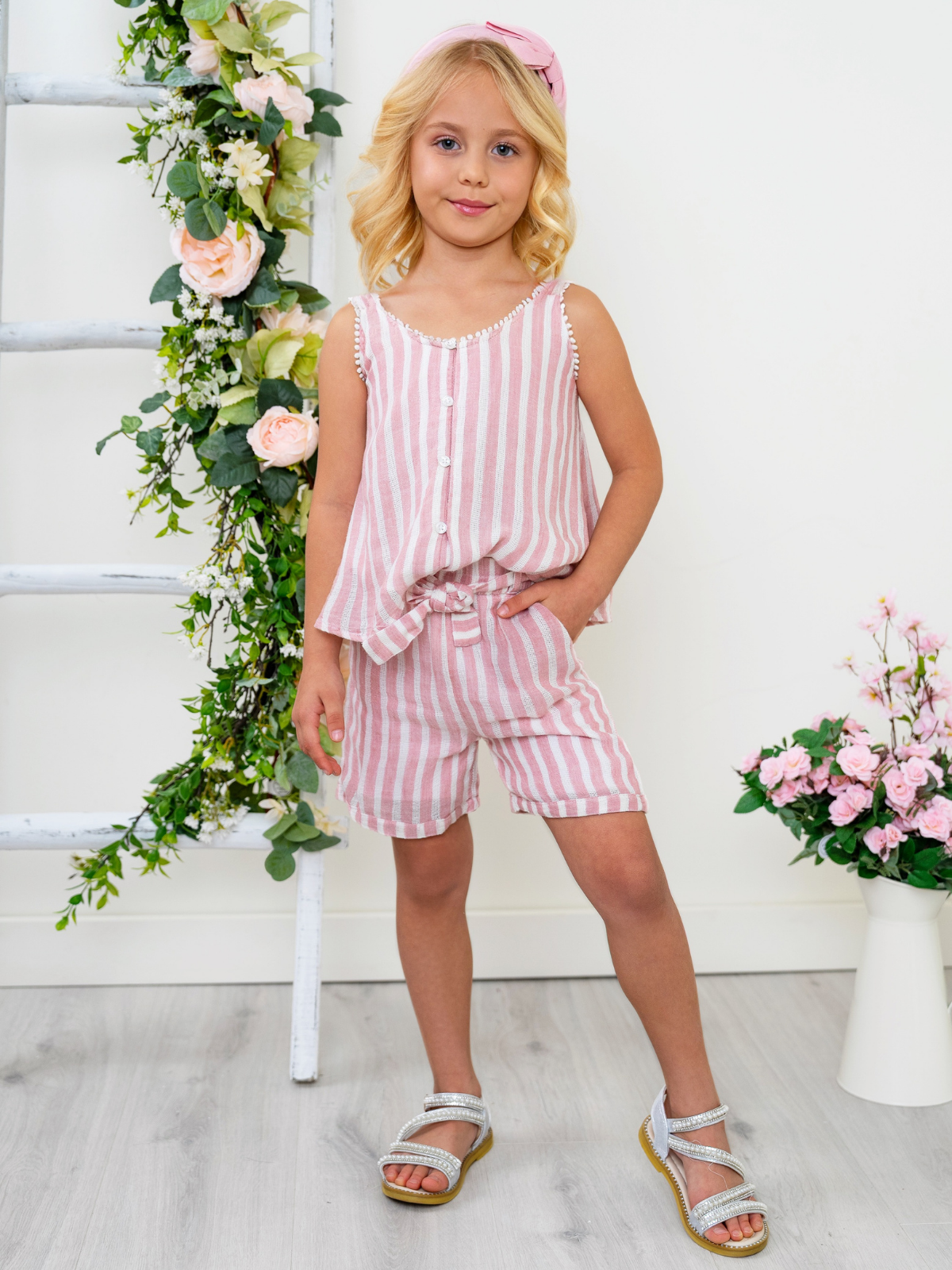 Sandy Stripes Cotton Sleeveless Top and Short Set