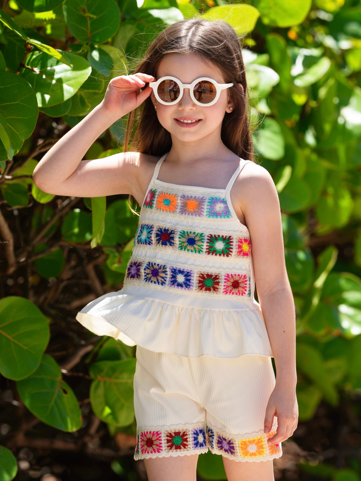 Coastal Cream Crochet Peplum Top and Short Set