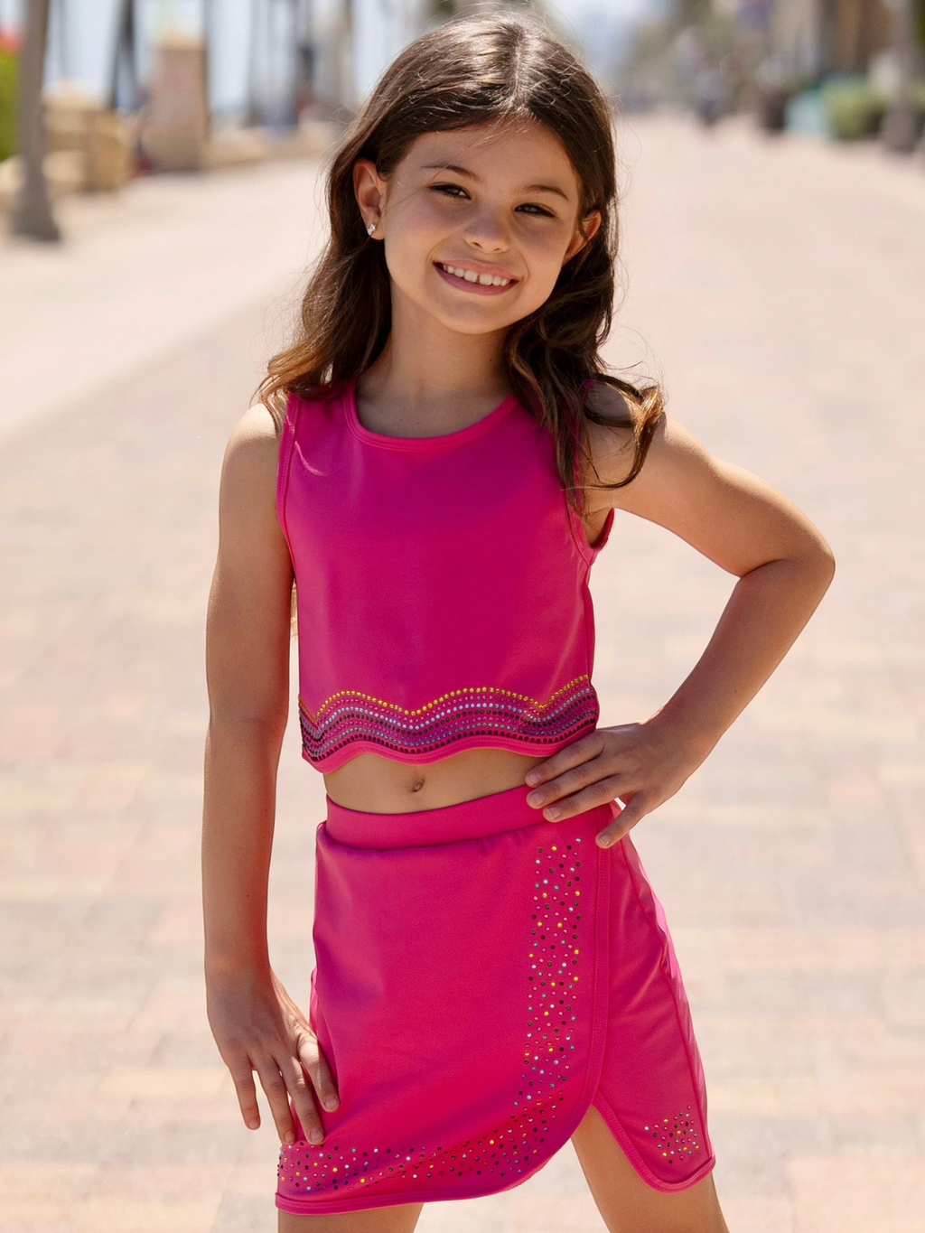 Pink Sparkle Rhinestone Tank Top and Skort Set