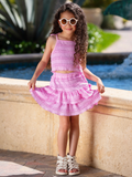 Rosy Ruffle Tie Top and Tiered Skirt Beach Set