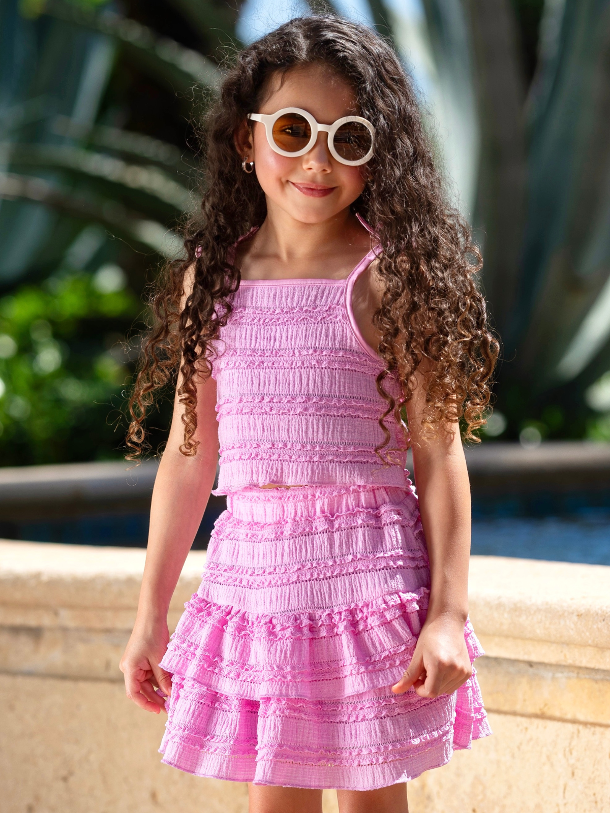 Rosy Ruffle Tie Top and Tiered Skirt Beach Set