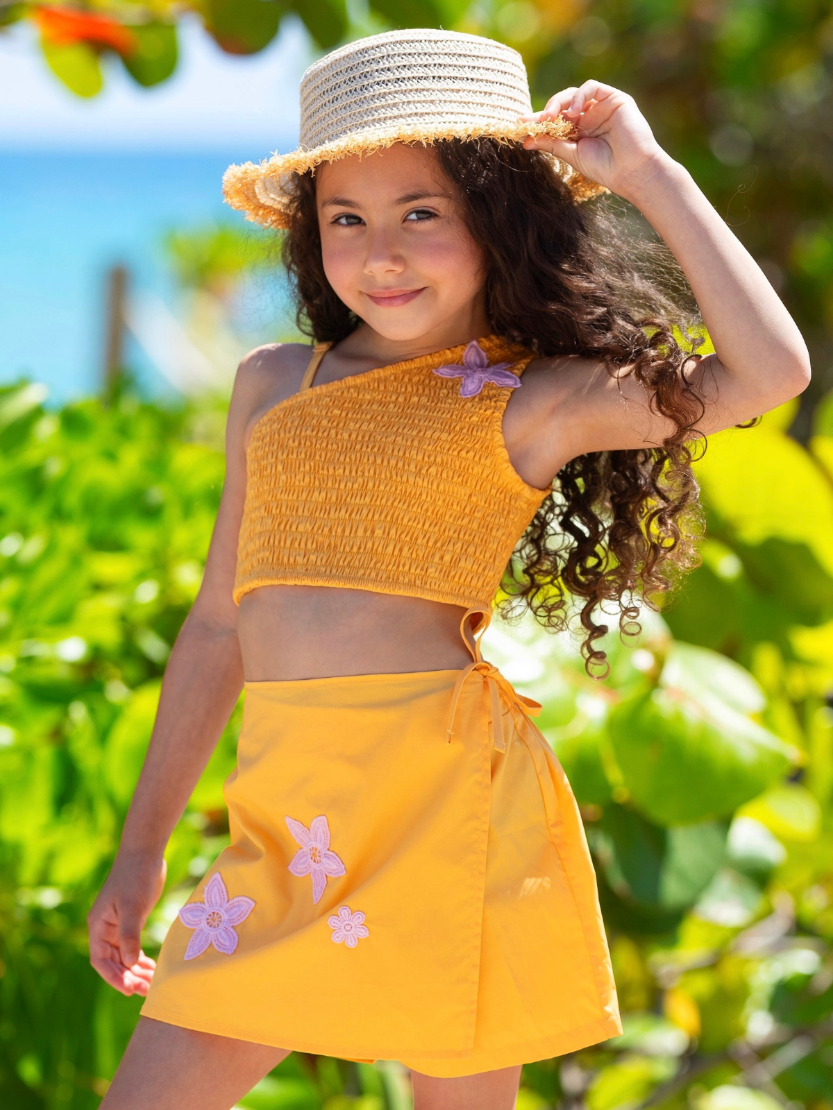 Sunshine Bloom Smocked One Shoulder Top and Skort Set