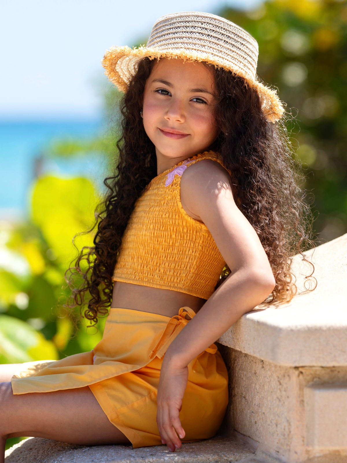 Sunshine Bloom Smocked One Shoulder Top and Skort Set