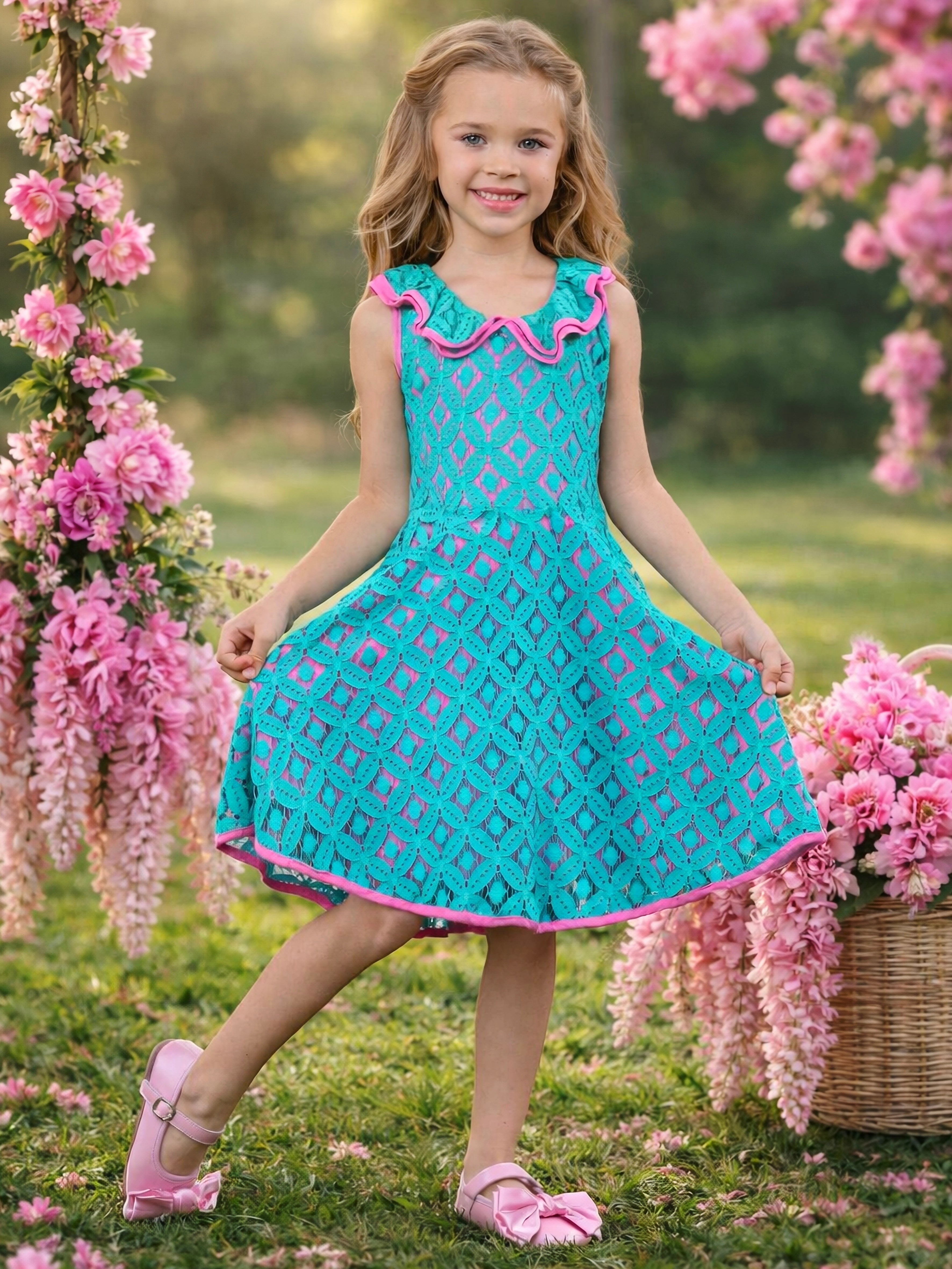 Lacey Scallop Trim Party Dress