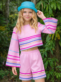 Sunset Waves Cotton Bell Sleeve Top and Short Set