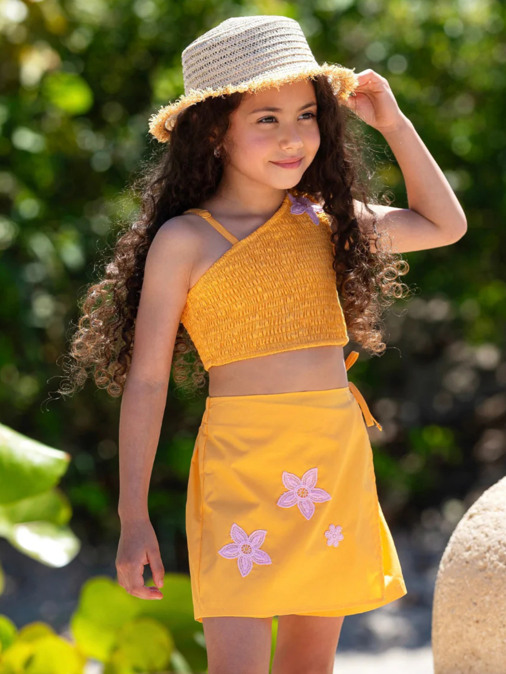 Sunshine Bloom Smocked One Shoulder Top and Skort Set