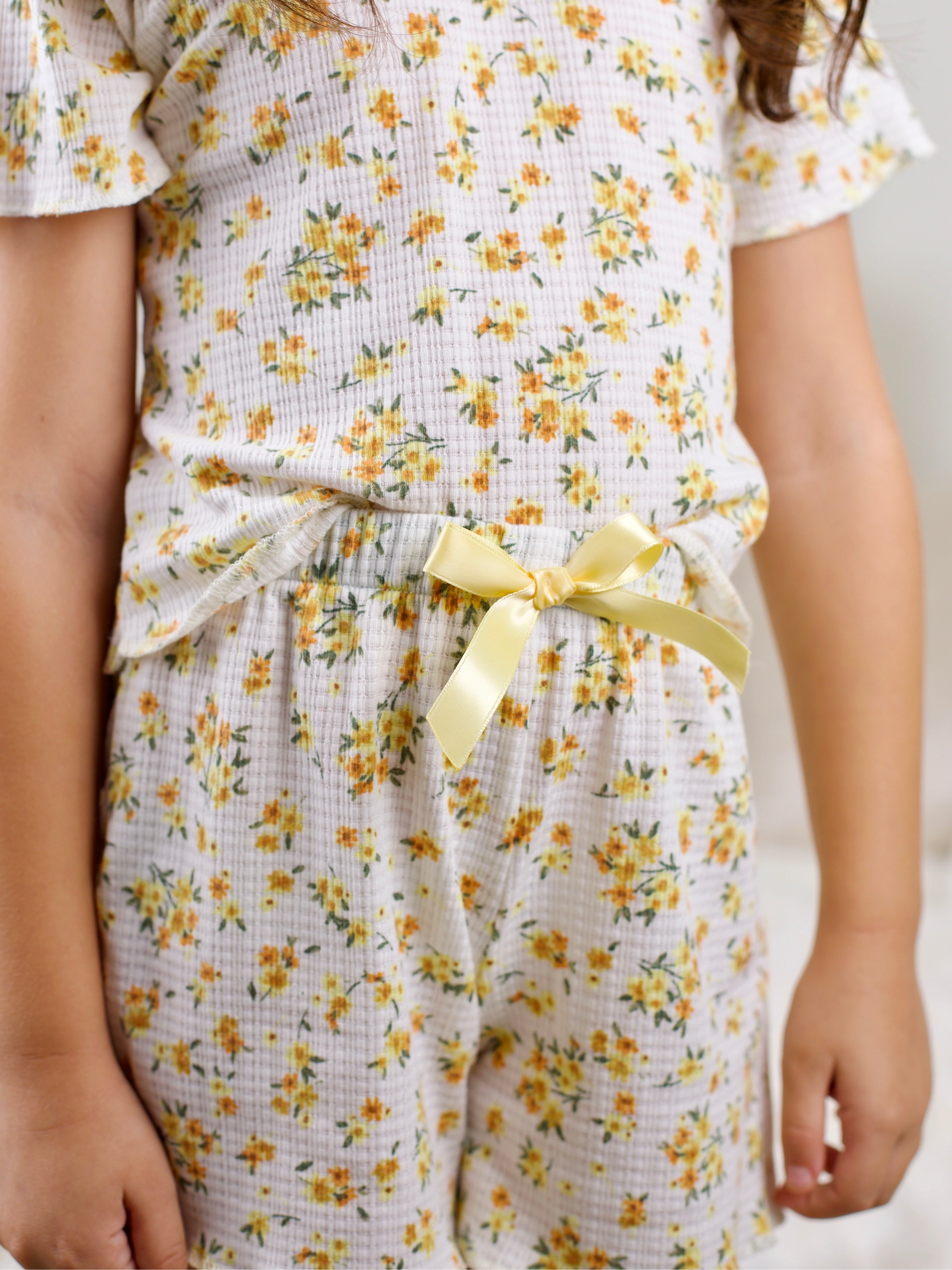 Mommy and Me Yellow Floral Ribbed Knit Loungewear Set