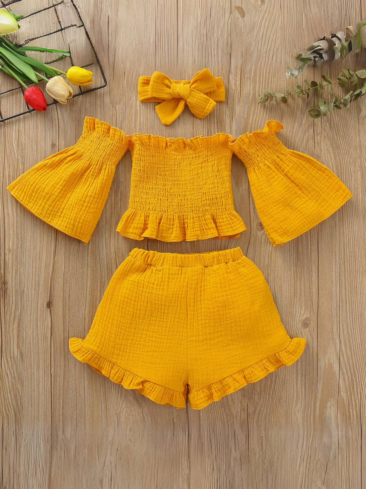 Comfy For Spring Smocked Top And Ruffle Short Set