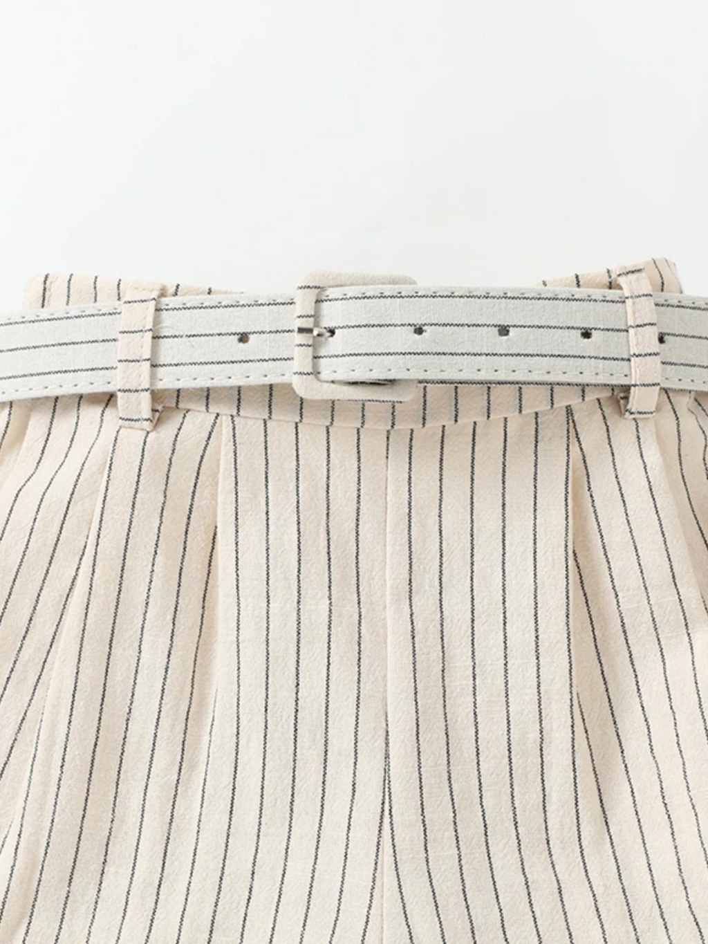 Chic Striped Flutter Sleeve Top & Belted Shorts Set