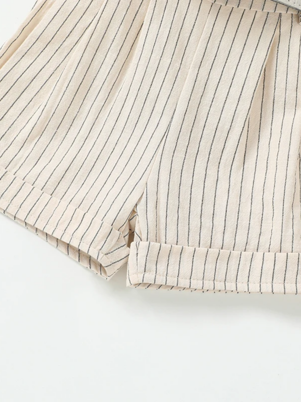Chic Striped Flutter Sleeve Top & Belted Shorts Set