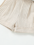 Chic Striped Flutter Sleeve Top & Belted Shorts Set
