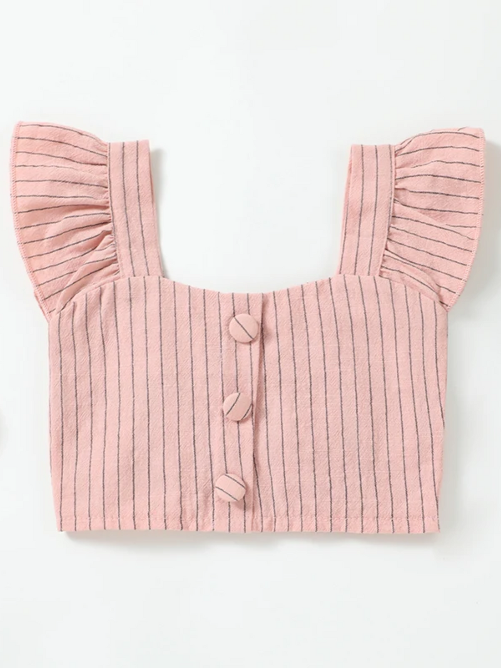 Chic Striped Flutter Sleeve Top & Belted Shorts Set