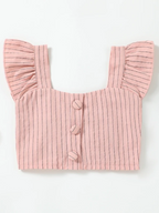 Chic Striped Flutter Sleeve Top & Belted Shorts Set