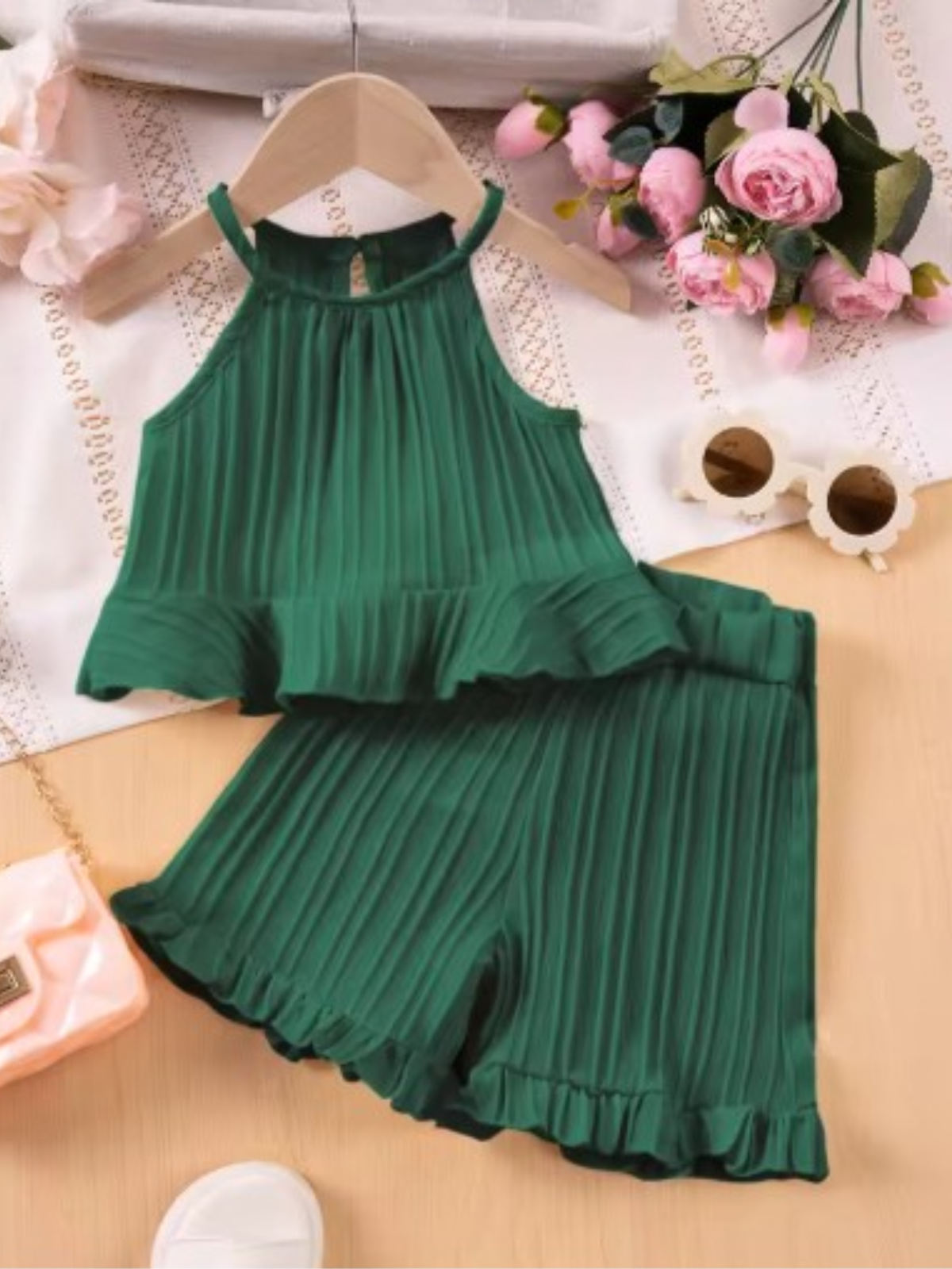 Sleeveless Ruffle Tank Top & Shorts Set