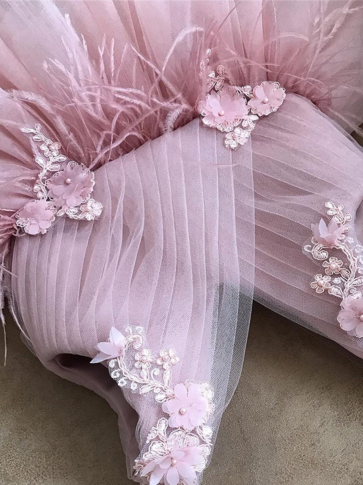 Floral Feather Tulle Princess Dress