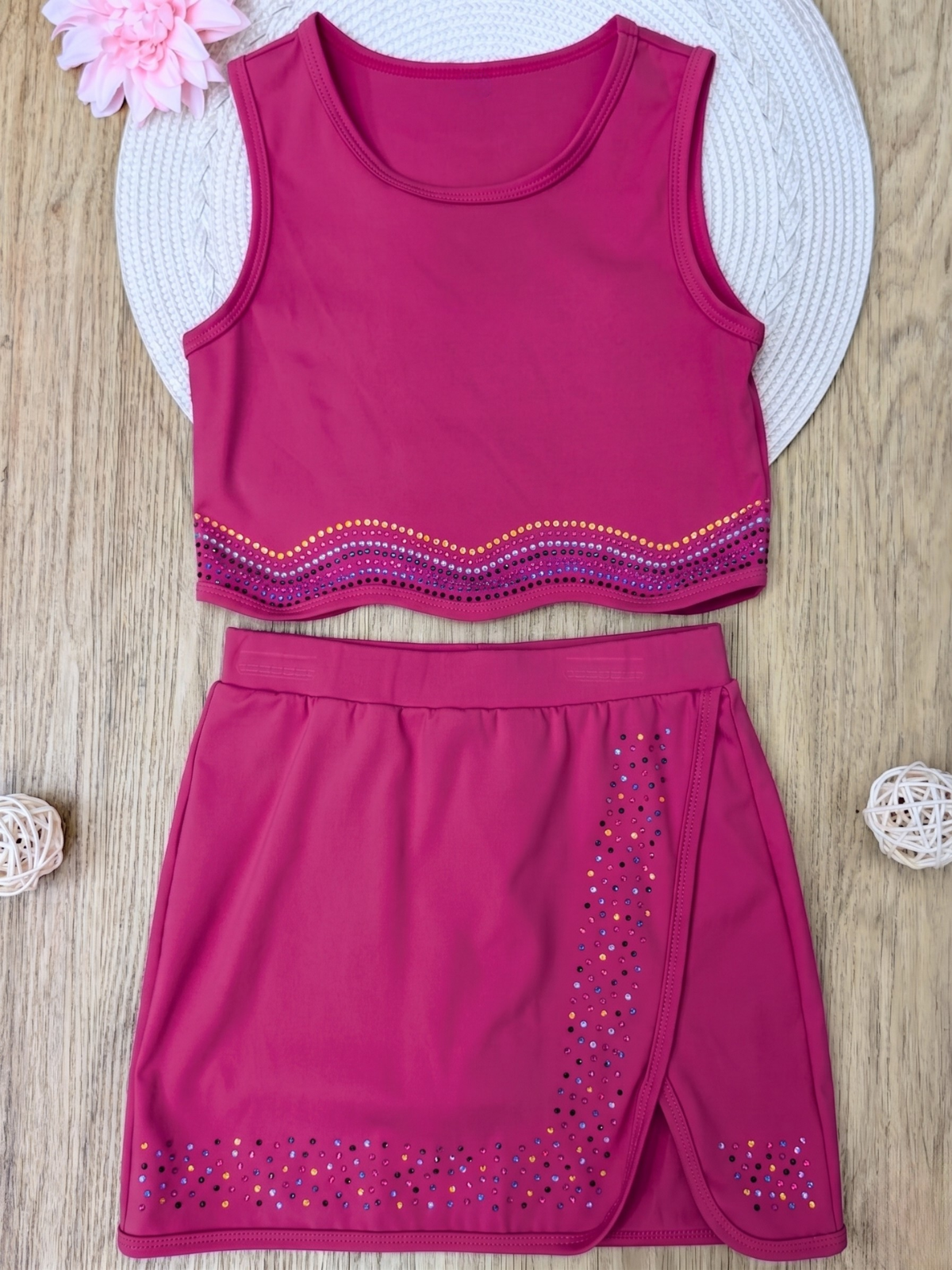 Pink Sparkle Rhinestone Tank Top and Skort Set