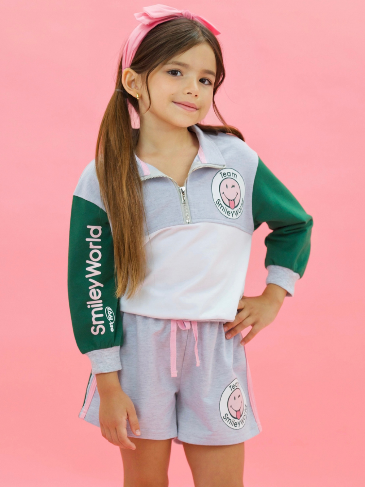 SmileyWorld Team Spirit Zip-Up Pullover and Athletic Short Set