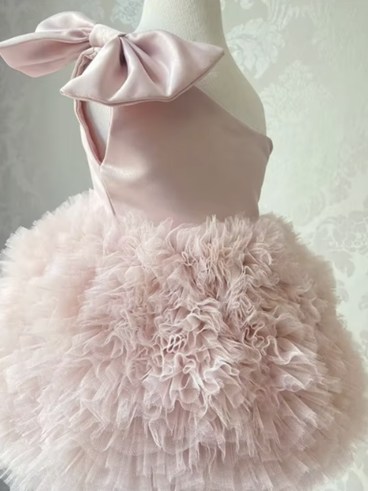 One Shoulder Bow Ruffle Tulle Dress