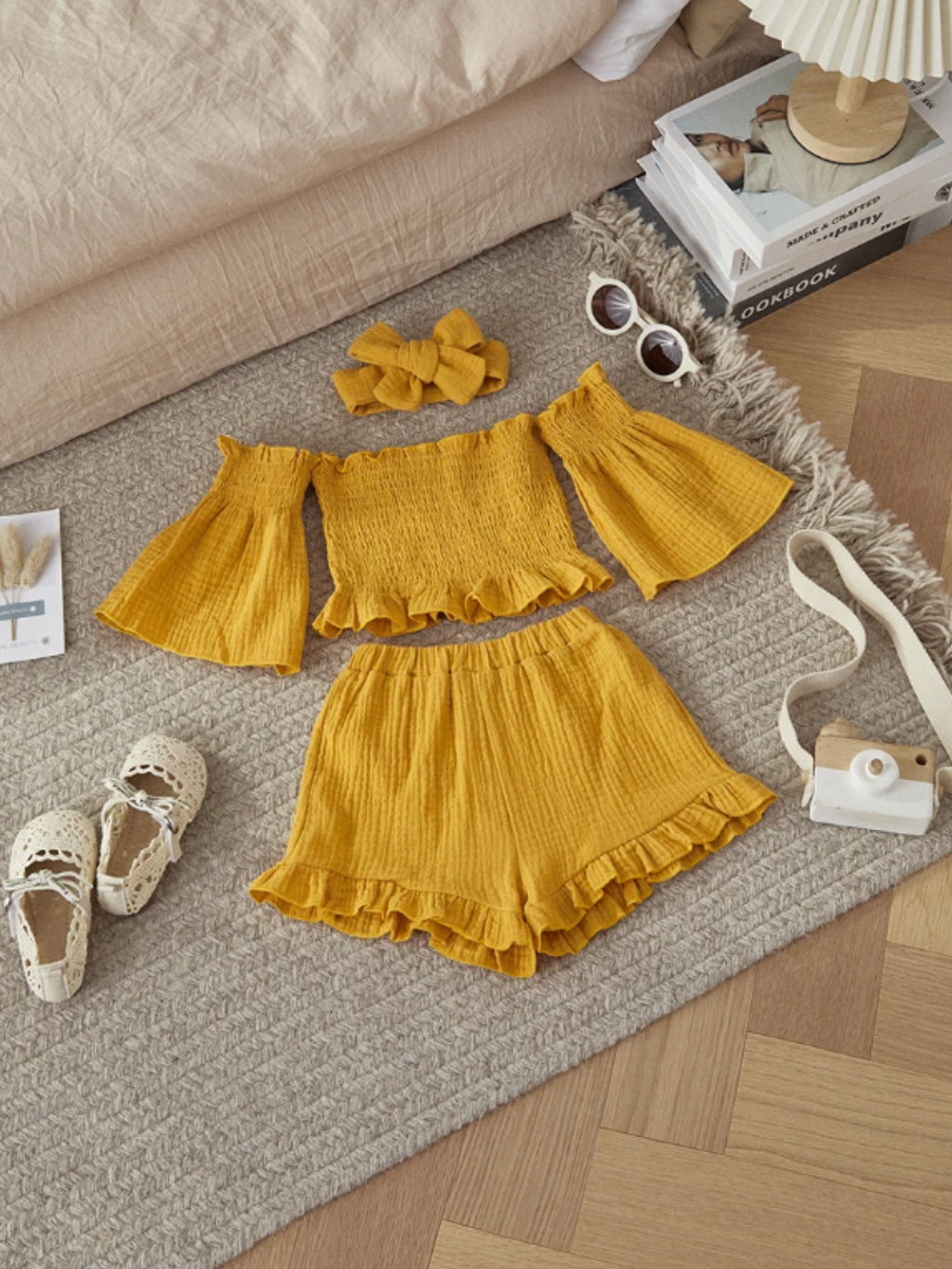 Comfy For Spring Smocked Top And Ruffle Short Set
