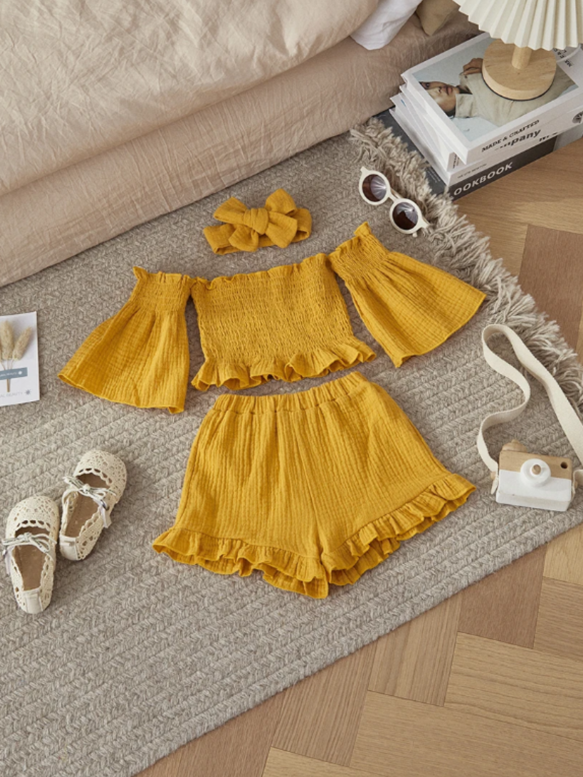 Comfy For Spring Smocked Top And Ruffle Short Set
